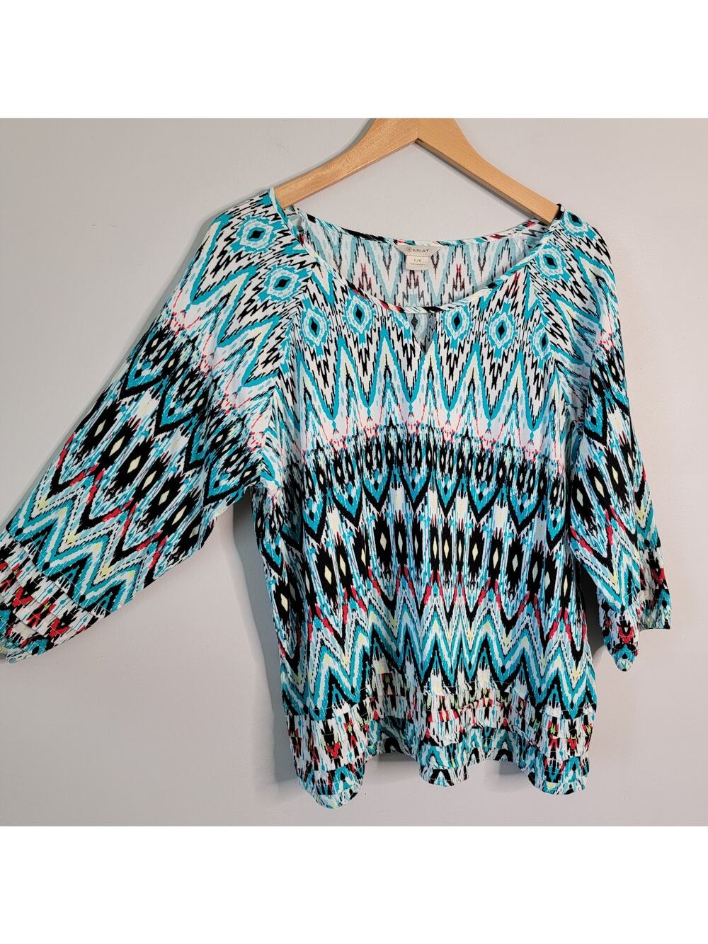 Ariat Aztec Navajo Peasant Tunic Top 3/4 Sleeve L Western Cowgirl Southwestern